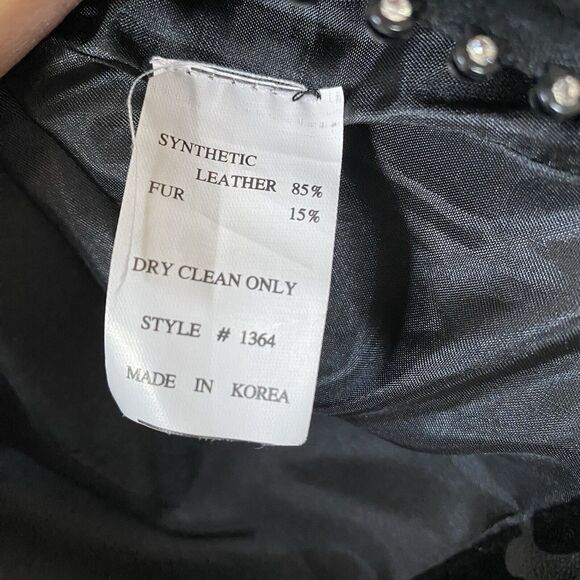 She’s Black Faux Leather Fur Trimmed‎ Jacket Coat cropped Glam Size Junior Small - Picture 14 of 14
